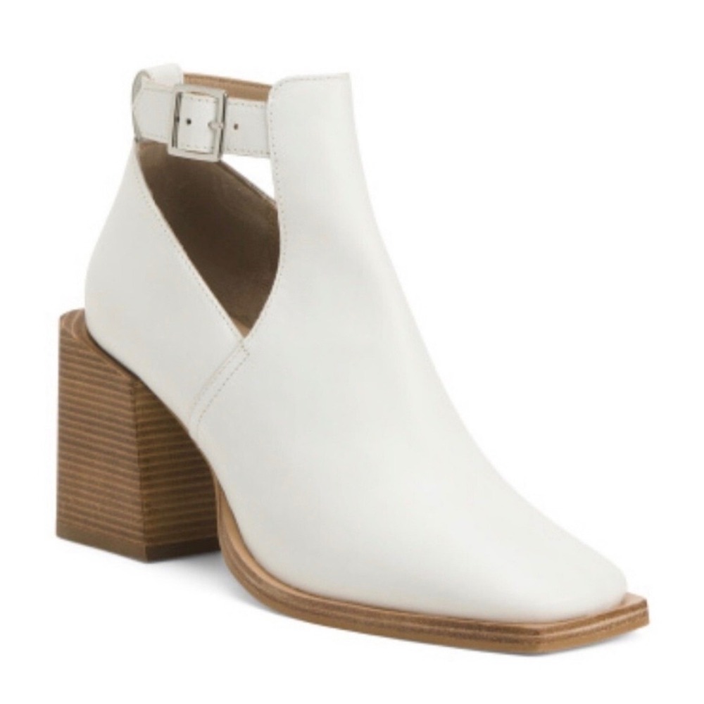 NEW Free People Brady Buckle Boots Size 38 White Leather Square Toe Block Heel